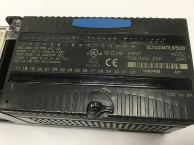 Used GE Fanuc IC200MDL650D VersaMax Input Module, Pos/Neg, 32-Point, 24VDC w/Carrier