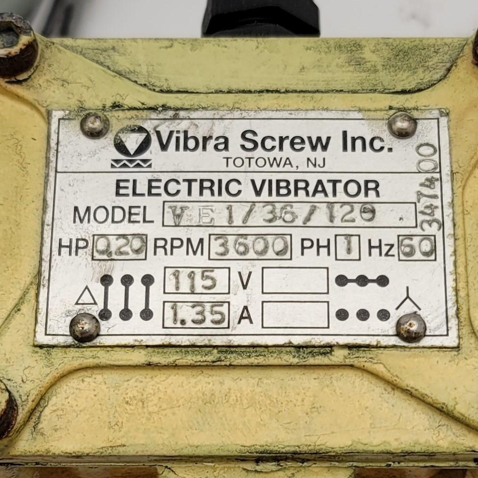 Used Vibra Screw VE1/36/120 Industrial Electronic Vibrator, 115VAC, 3,600RPM, 0.2HP