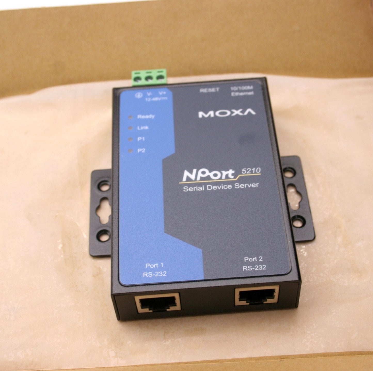 New Moxa NPort 5210 Serial Device Server, 2 Ethernet Ports, Rev 2, 12-48VDC