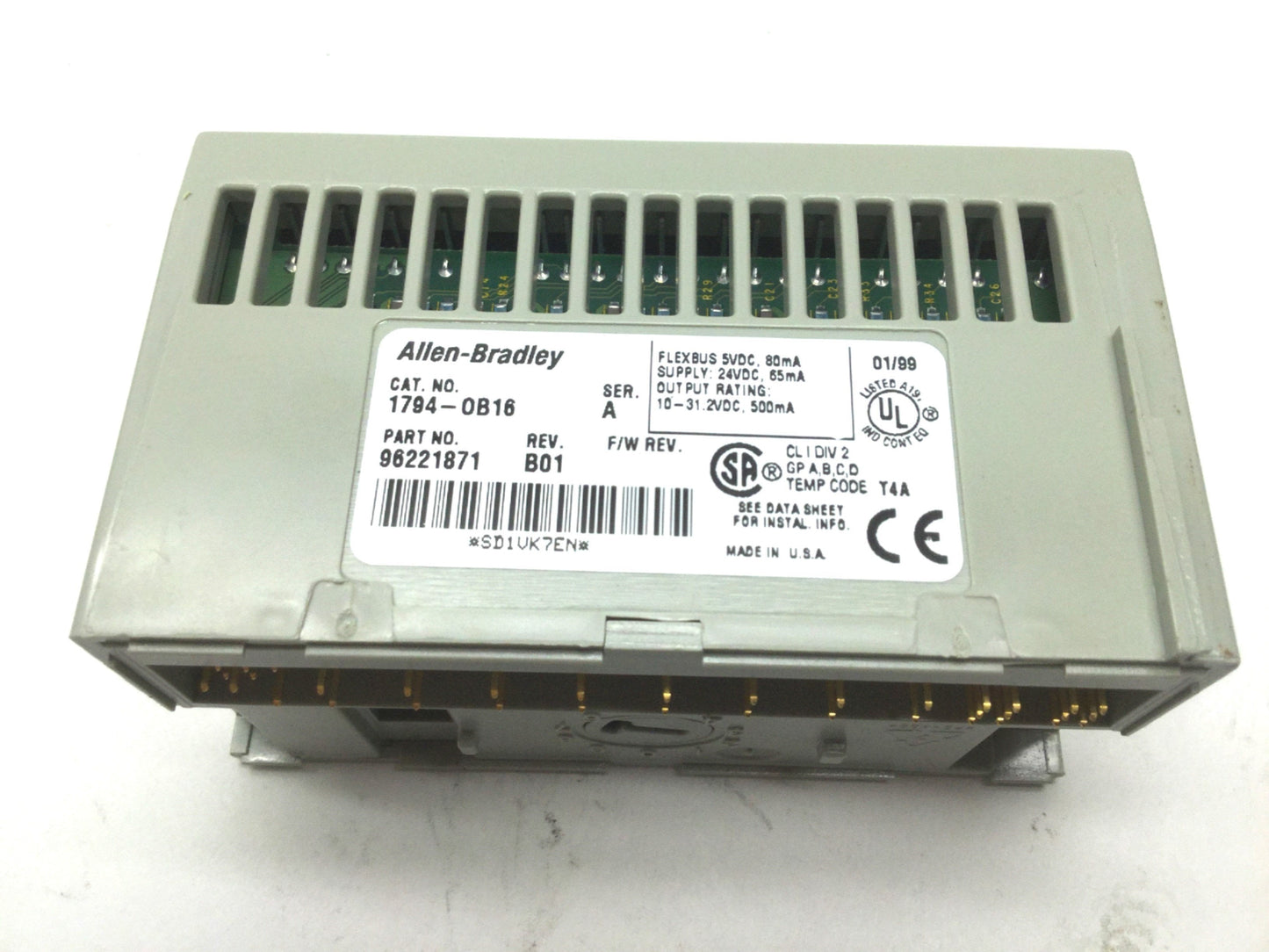 Used Allen Bradley Flex I/O Output Module 16-Ch 1794-OB16 w/ 1794-TB3 Terminal Base