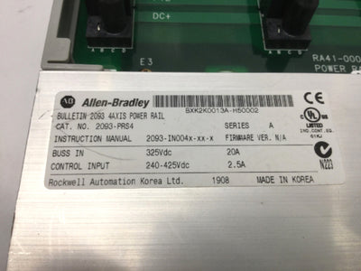 Used Allen Bradley 2093-PRS4 Multi-Axis 4-Axis Backplane Power Rail 325VDC 20A Buss