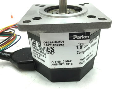 New Parker OS21A-SNFLY Compumotor Stepper Motor, Shaft: 0.25", NEMA 23, 1,500RPM