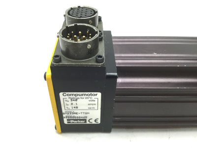 Used Parker SM233AE-TTQN Servo Motor, 3/8" Shaft, 140oz-in Torque, NEMA 23, 340V 2.1A