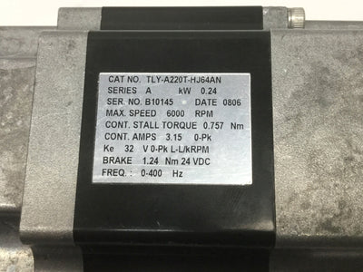 Used Allen Bradley TLY-A220T-HJ64AN Kinetix Servo Motor w/Brake 230VAC 6000RPM NEMA23