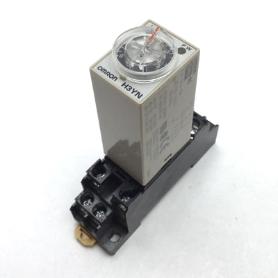 Used Omron H3YN-21 Analog Timer, DPDT, 0.1min to 10h, 100-120VAC, With Socket Base