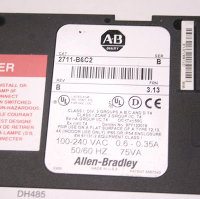 Used Allen Bradley 2711-B6C2 PanelView 600, Series B, Rev D, *Scratches No Backlight*