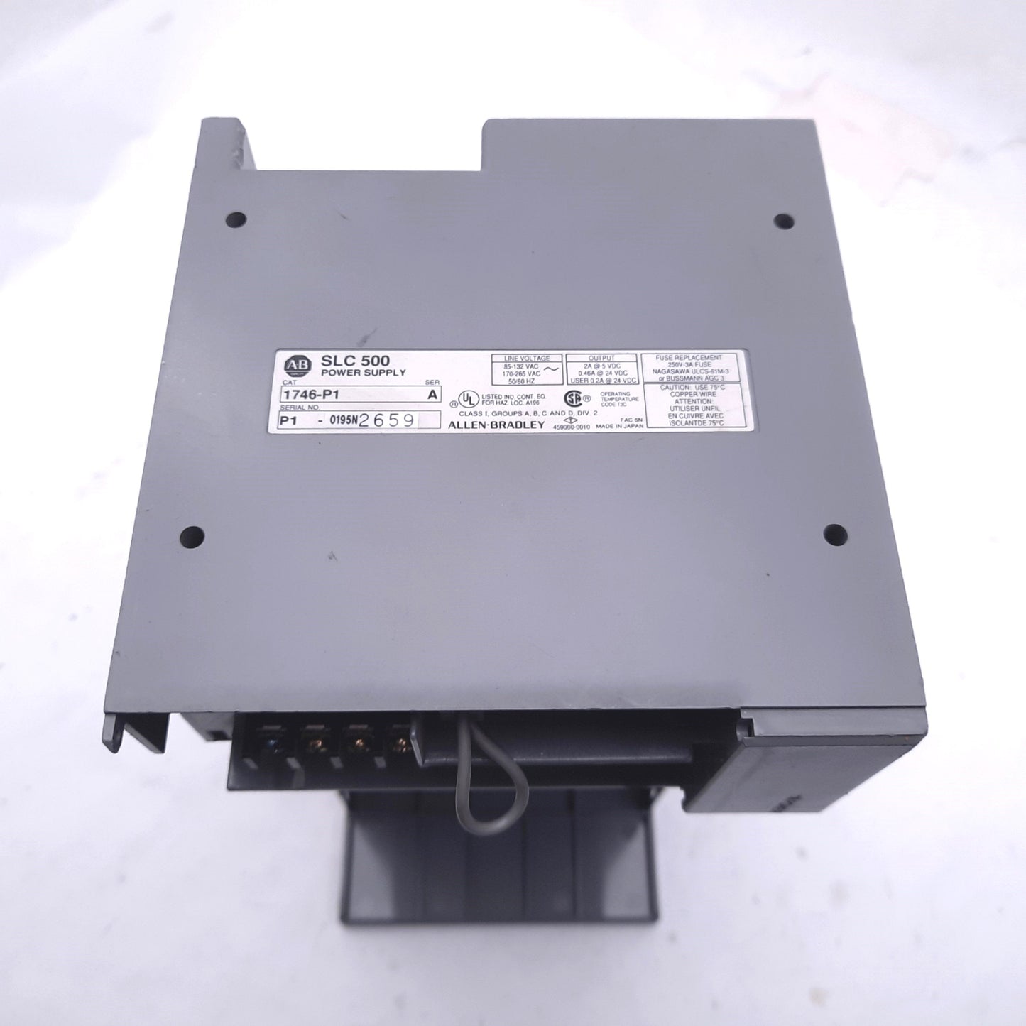 Used Allen Bradley 1746-P1 SLC500 Power Supply, 24VDC 5VDC, With 1746-A7 7-Slot Rack