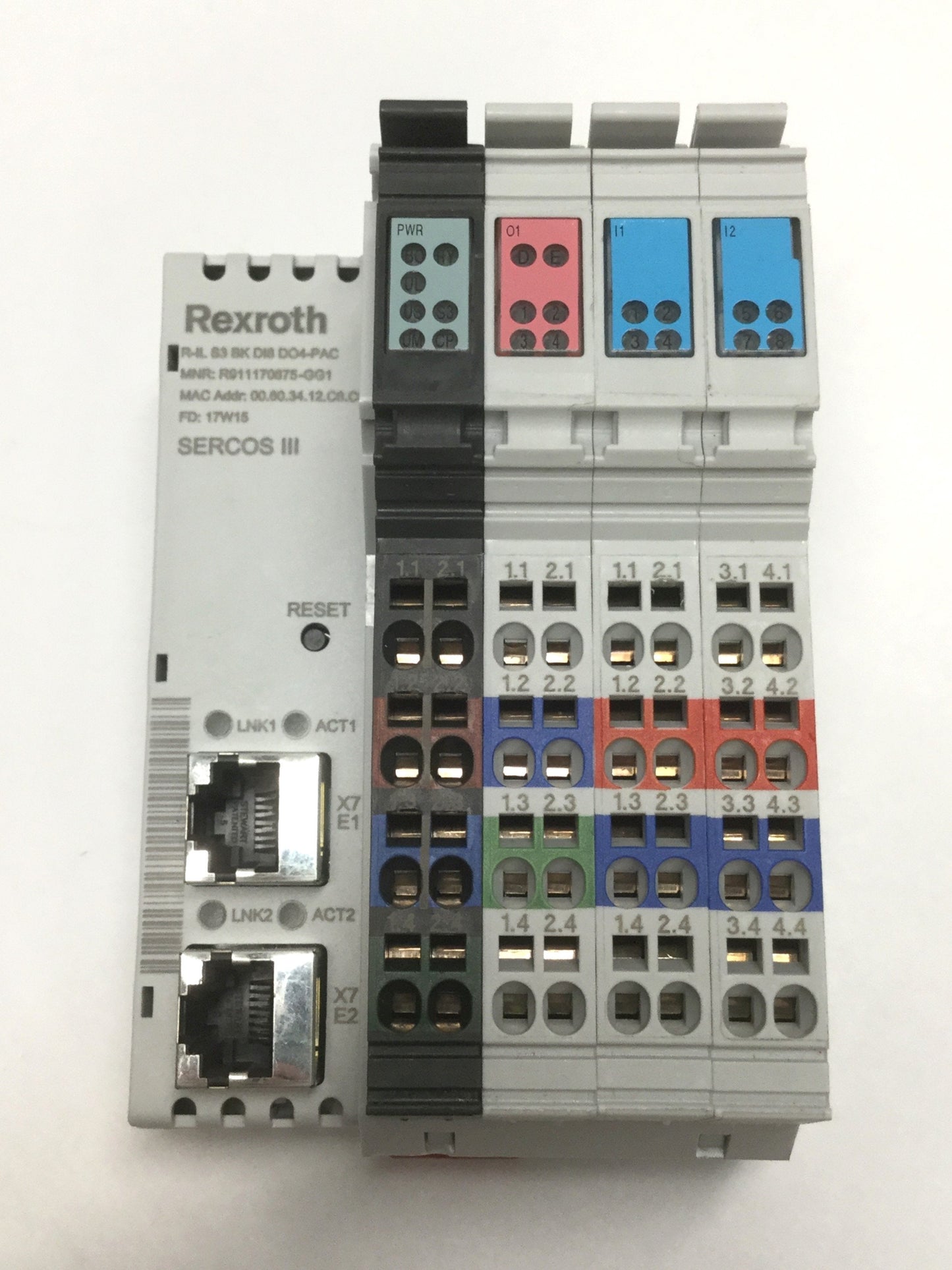 Used Rexroth R-IL S3 BK DI8 DO4-PAC Inline Sercos III Bus Coupler 8 In/4 Out, RJ45