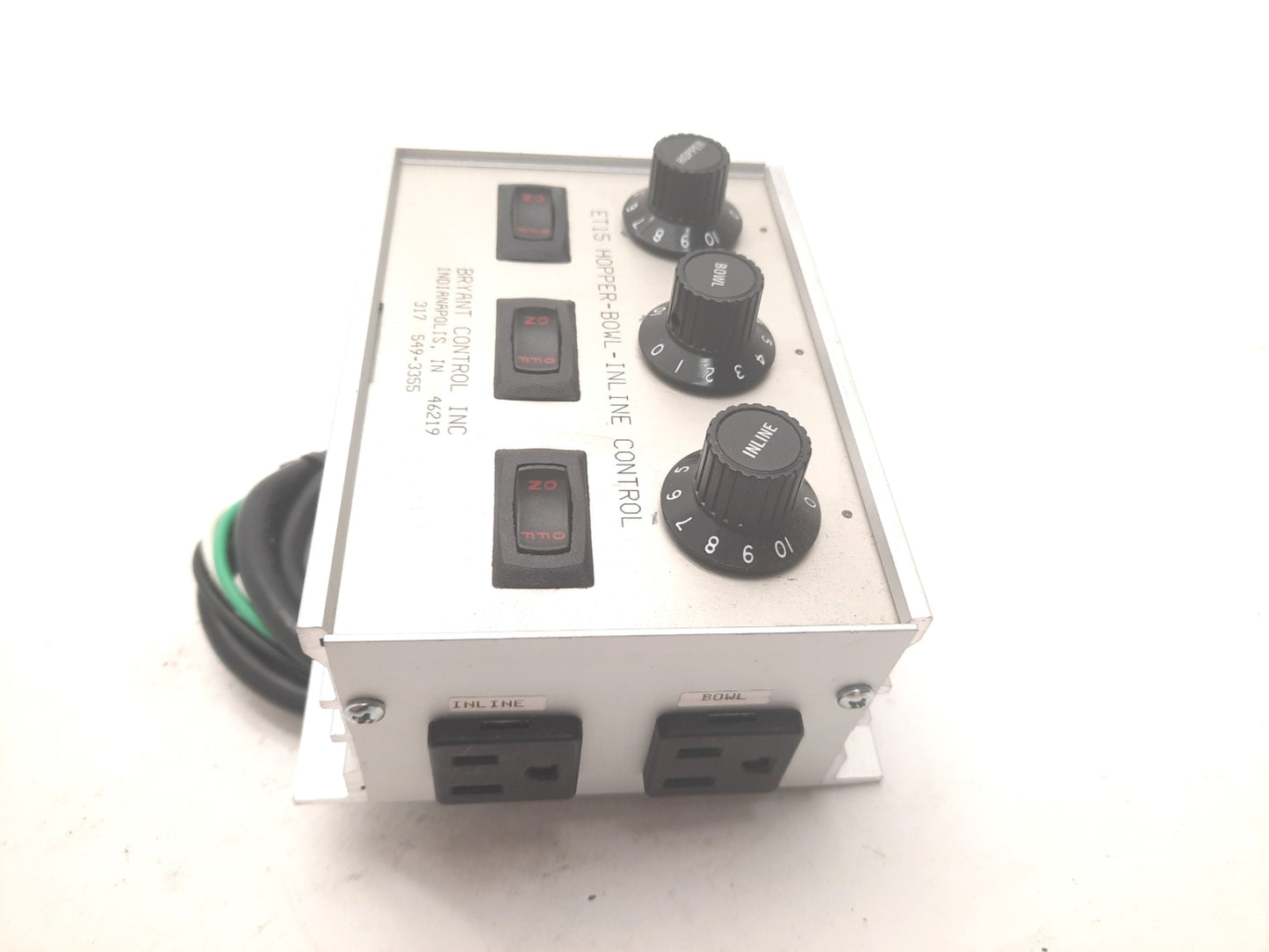 Used Bryant Control ET15 Hopper Bowl Inline Control, 115V, 15A, 50/60Hz, Flying Leads