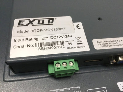 Used EXOR eTOP-MON1600P Operator Panel Display Monitor 15.6" Touch Screen 16:9 WXGA