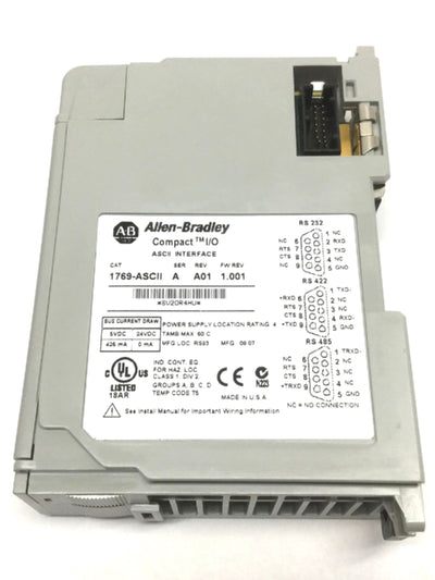 Used Allen Bradley 1769-ASCII Compact I/O Interface Module 2-Channel, RS232/485/422