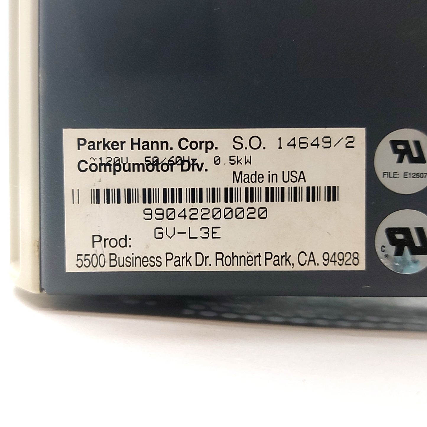 Used Parker GV-L3E Gemini Digital Servo Drive, 170VDC 0.44kW 3A, RS232/485, 120VAC