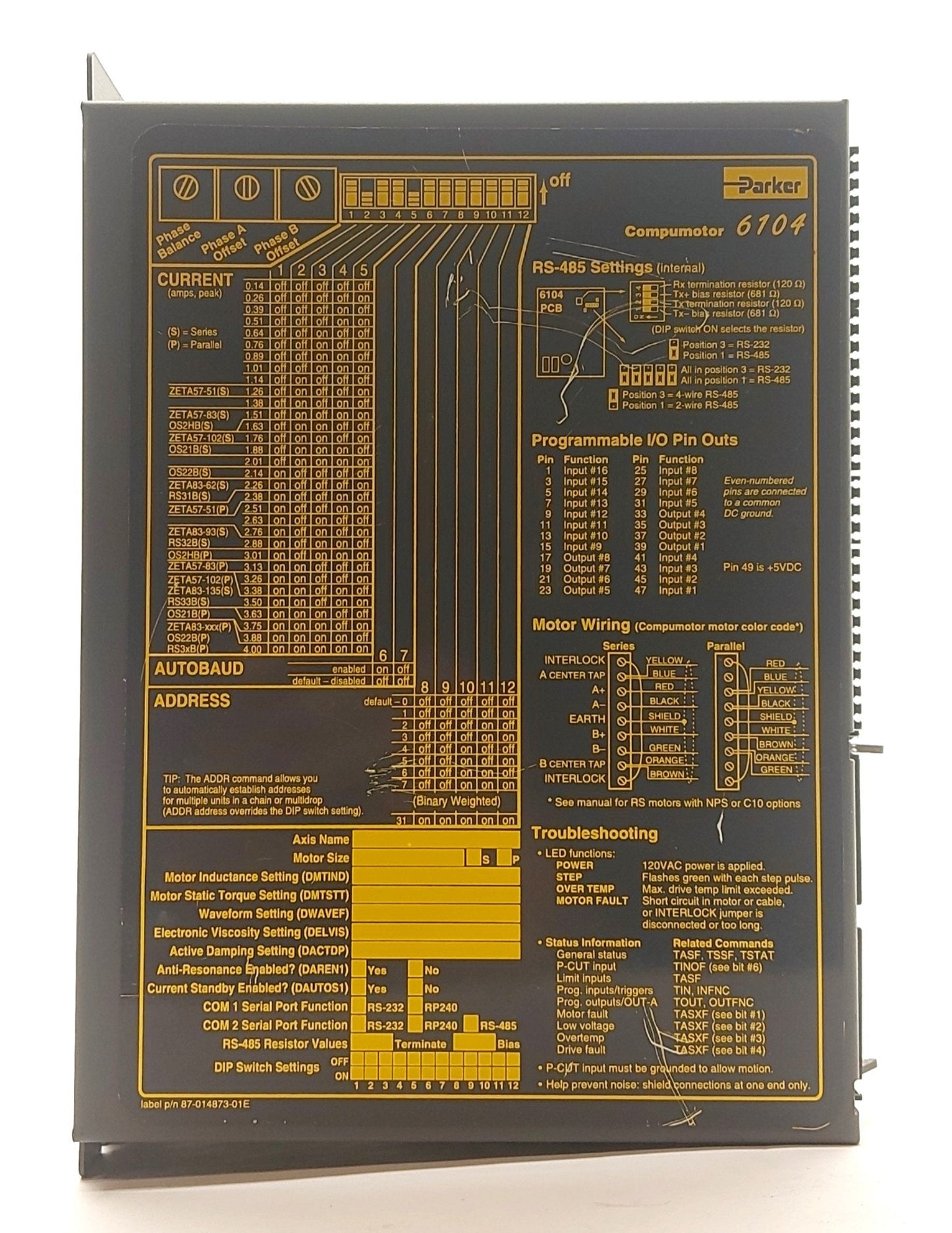 Used Parker ZETA6104 Compumotor Stepper Drive 1-Axis 4A I/O In: 19 Out: 9 95-132VAC