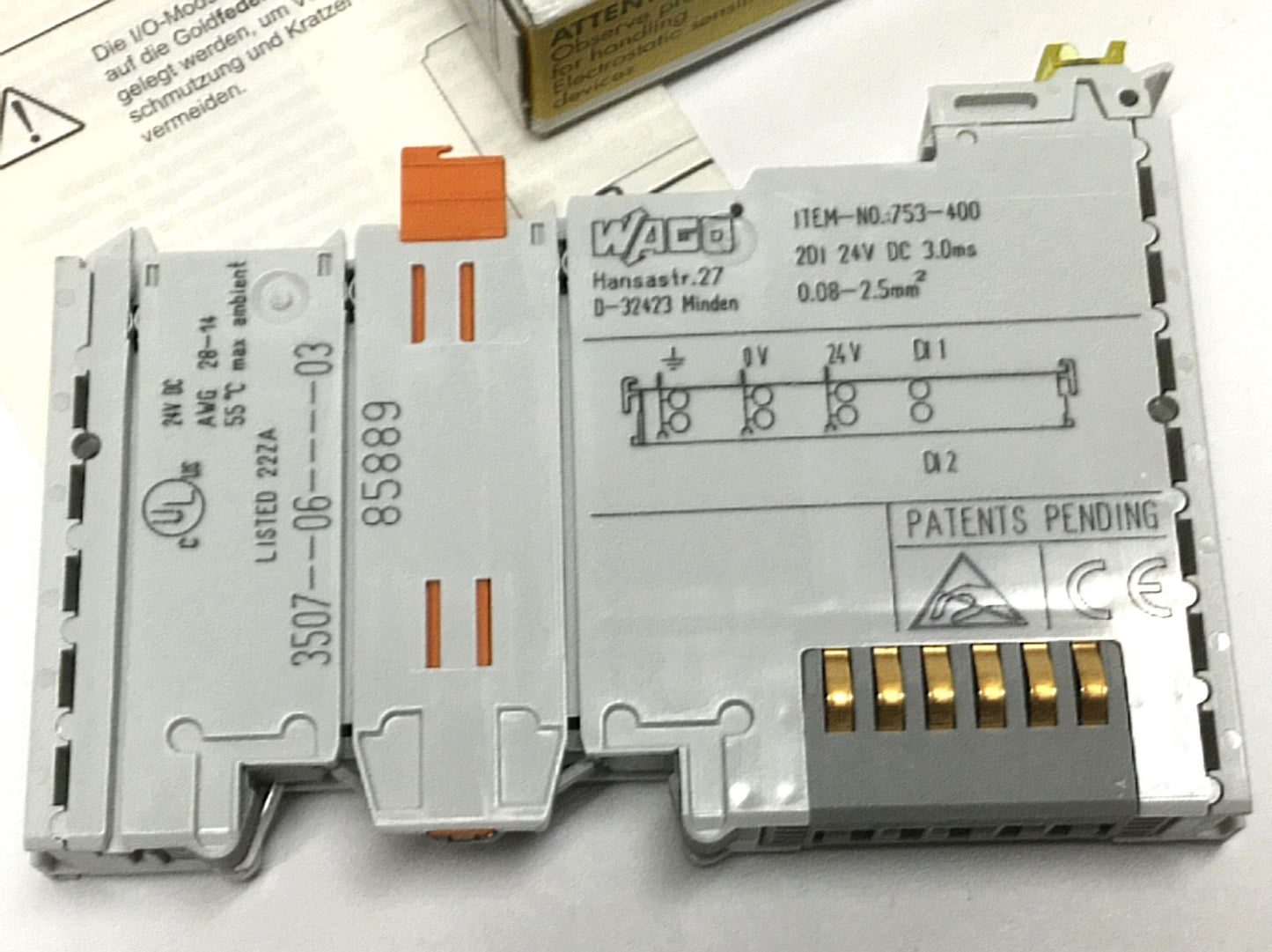 New Other WAGO 753-400 Digital Input Module, 2-Channel DI, 24VDC, 3ms, Diagnostic