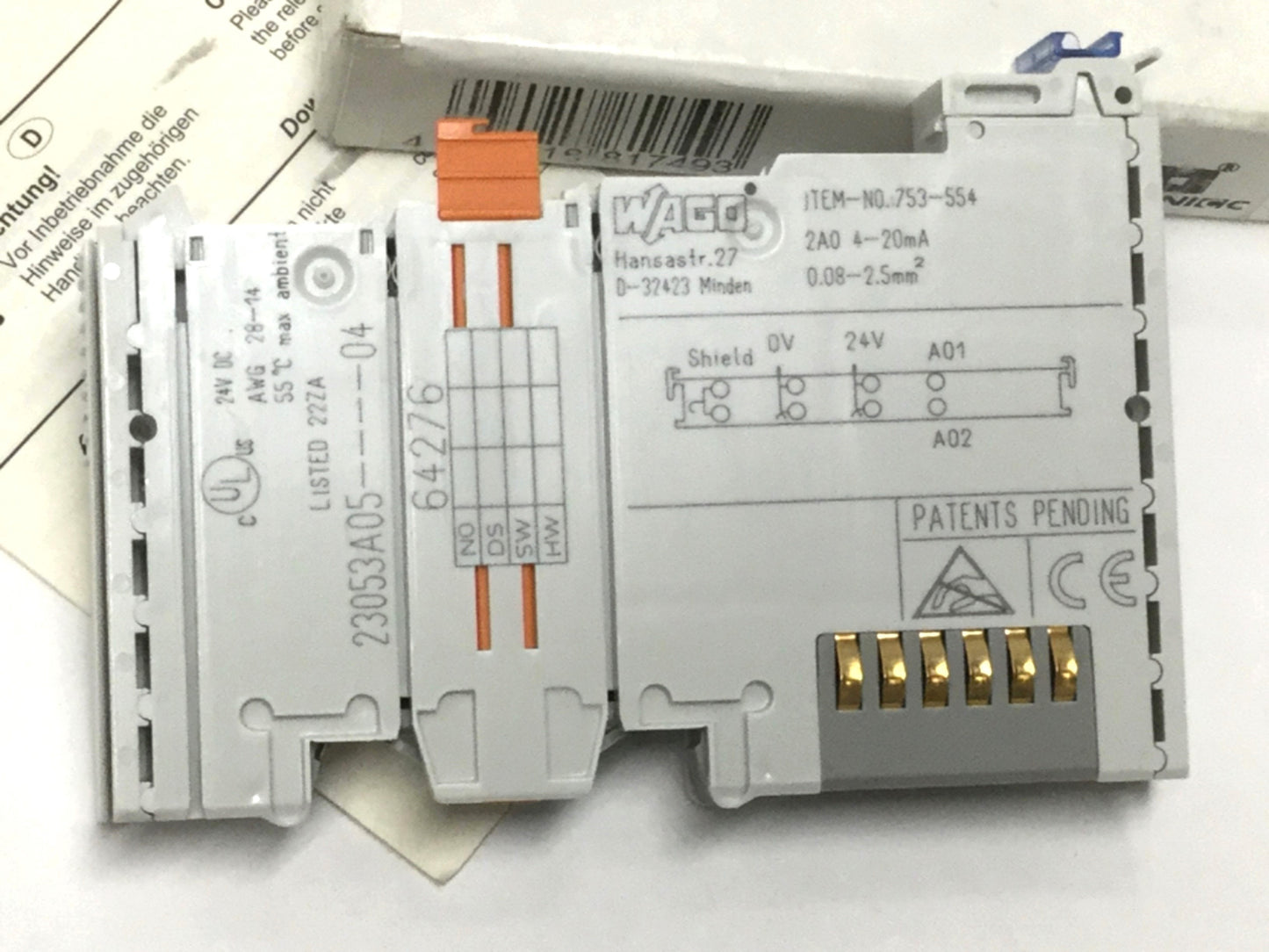 New Other WAGO 753-554 PLC Analog Output Module Card, 2-Channel AO, Current 4-20mA