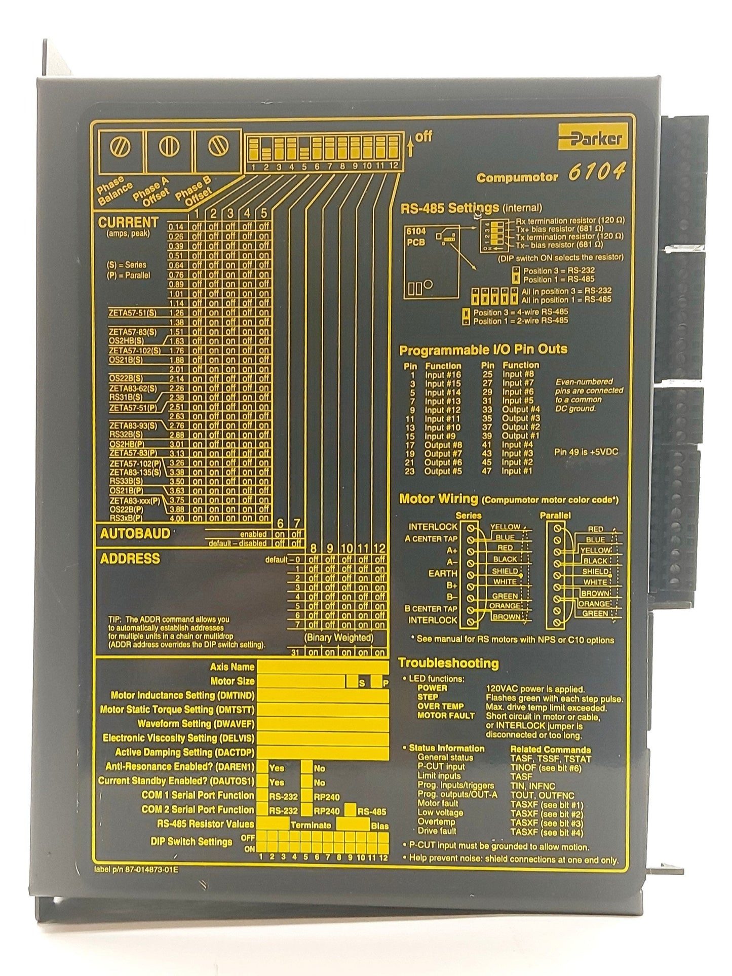 Used Parker ZETA6104 Compumotor Stepper Drive 1-Axis 4A I/O In: 19 Out: 9 95-132VAC