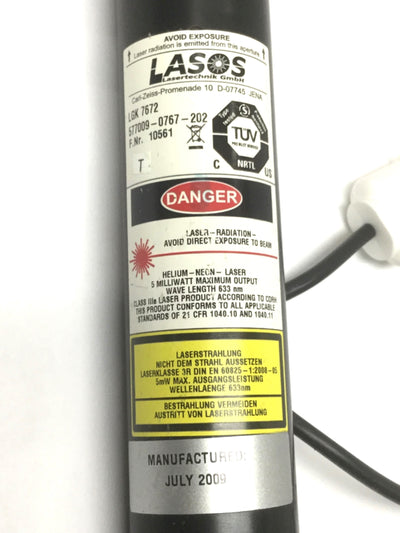 Used LASOS LGK 7672 He-Ne Tube Laser Module Helium-Neon 2mW, 633nm Red, 1300VDC