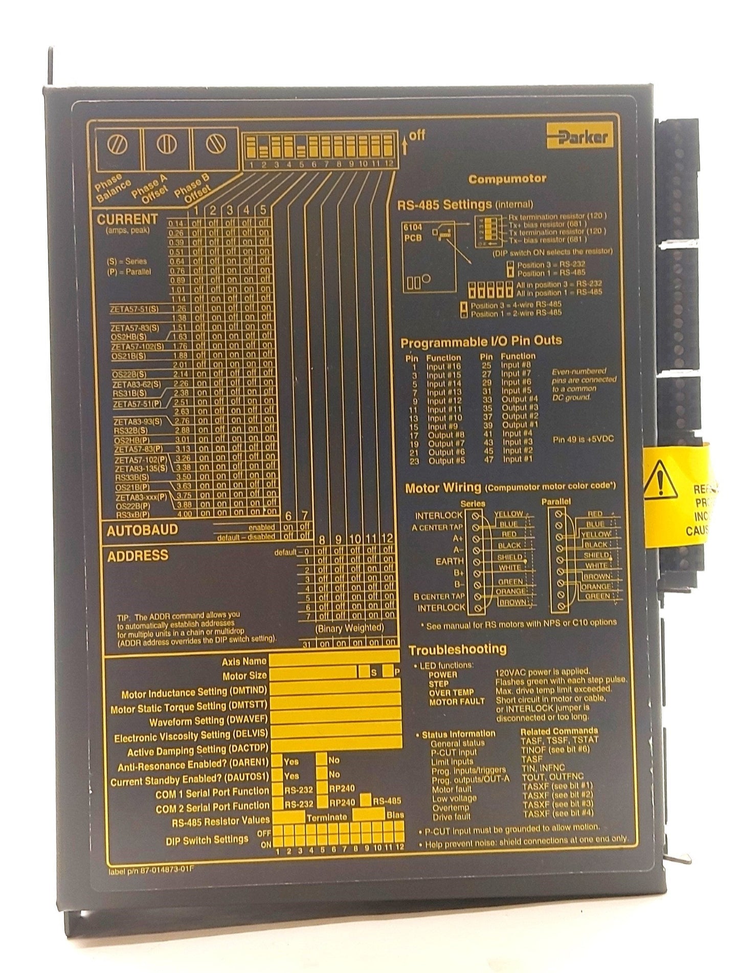 New Other Parker ZETA6104 Compumotor Stepper Motor Drive 1-Axis I/O In: 19 Out: 9 120VAC