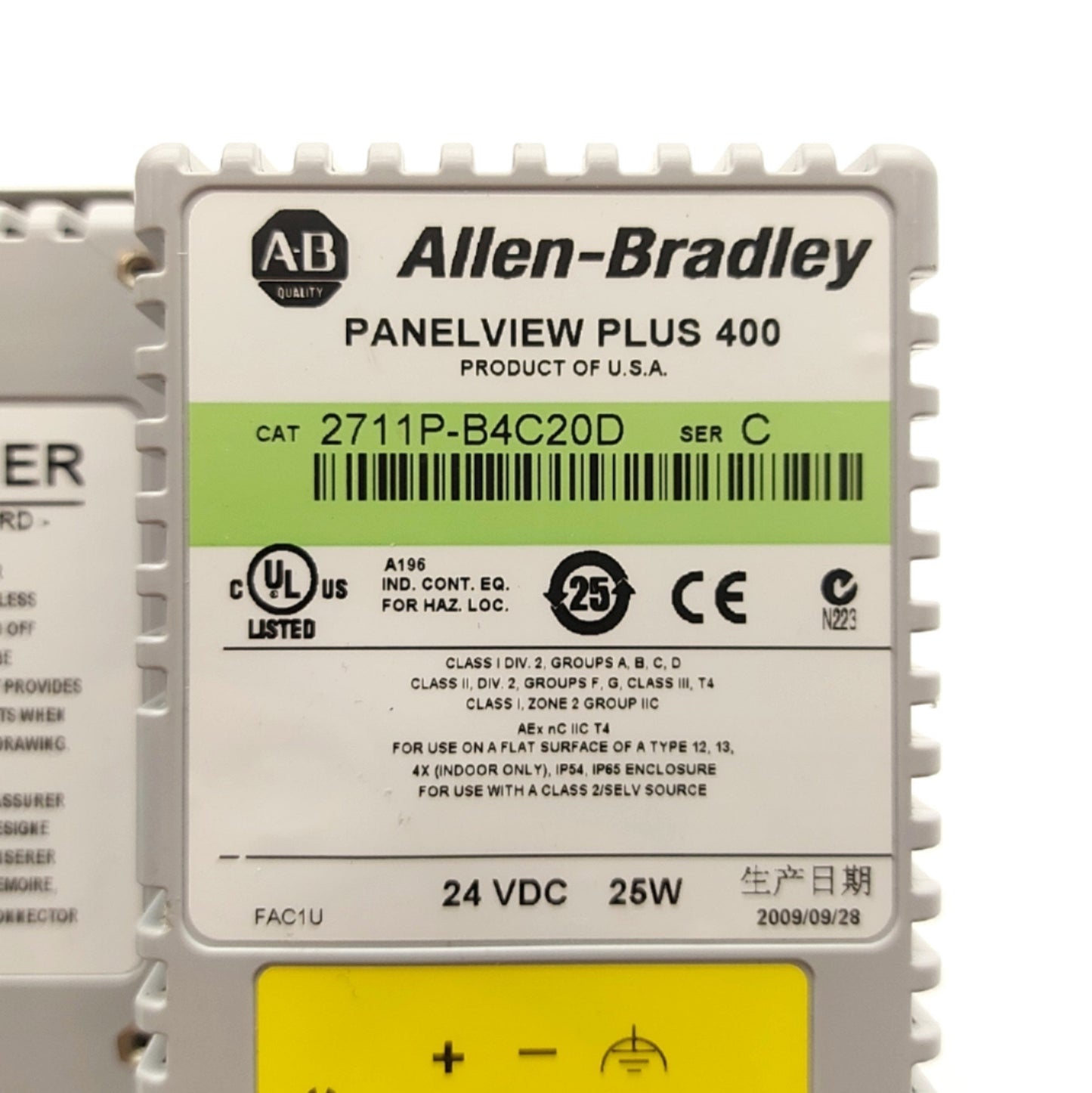 Used Allen Bradley 2711P-B4C20D PanelView Plus 400 Keypad/Touch HMI, 4", 24VDC