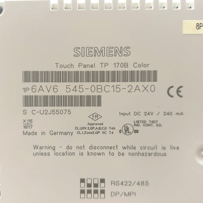 Used Siemens 6AV6 545-0BC15-2AX0 TP 170B SIMATIC HMI Operator Panel 5.7" Color 24VDC