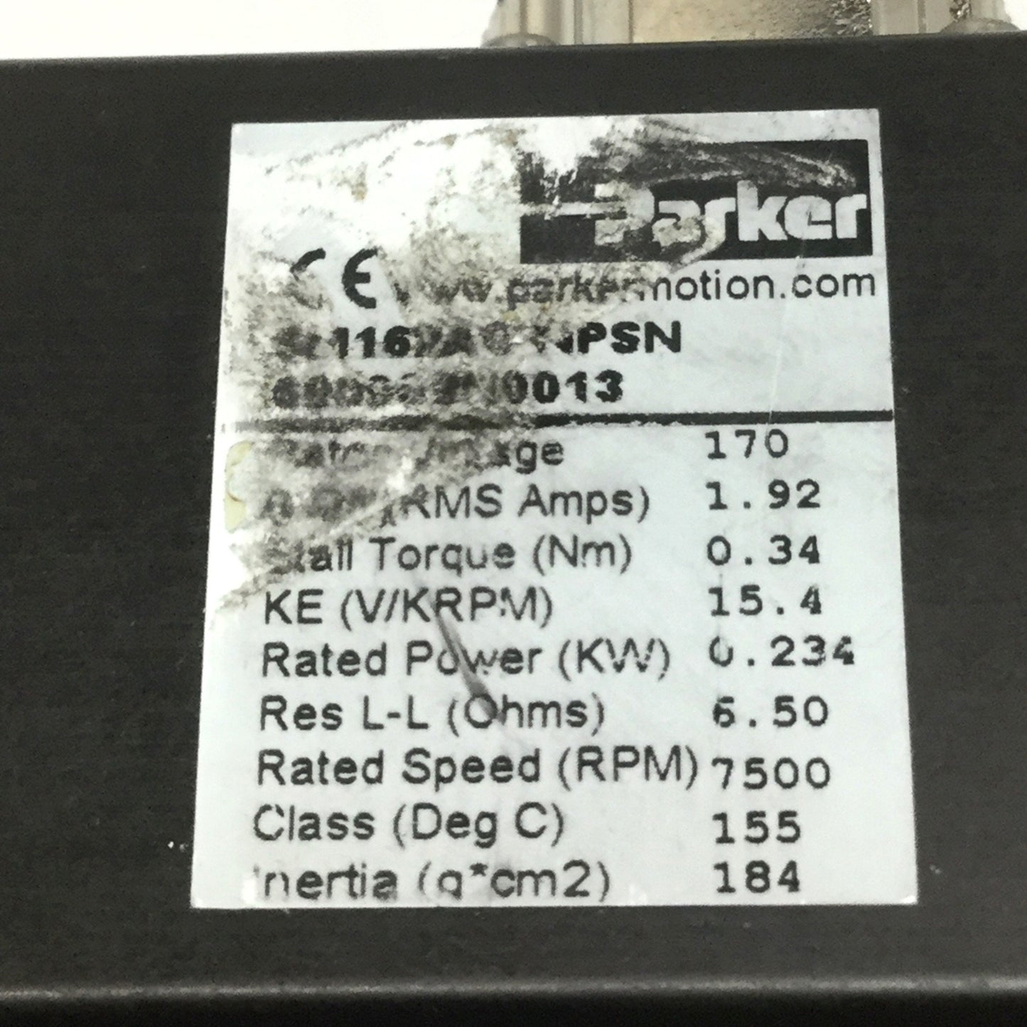 Used Parker SM162AQ-NPSN Compumotor Brushless Servo Motor 170V, NEMA 16, 1/4" Shaft