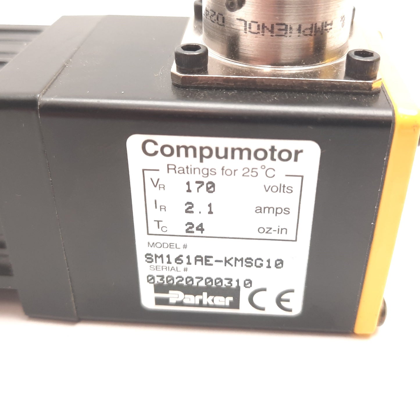 Used Parker SM161AE-KMSG10 Servo Motor, NEMA 16, 7500RPM, 170V, 24 oz-in, Shaft: 3/8"