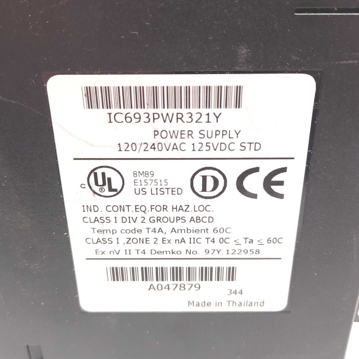 Used GE Fanuc IC693PWR321Y Power Supply 120/240VAC 125VDC, 24VDC, Broken Mount