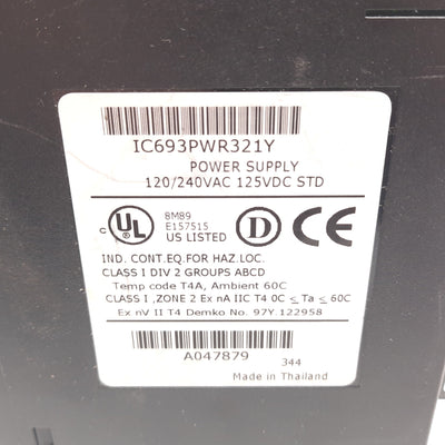 Used GE Fanuc IC693PWR321Y Power Supply 120/240VAC 125VDC, 24VDC, Broken Mount