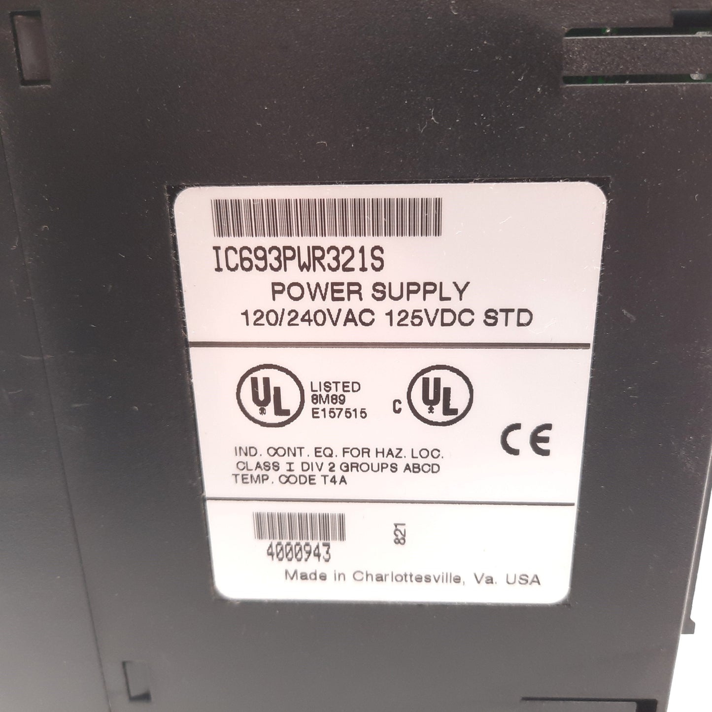 Used GE Fanuc IC693PWR321S Power Supply For Series 90-30, In 100-240VAC, Out 24VDC