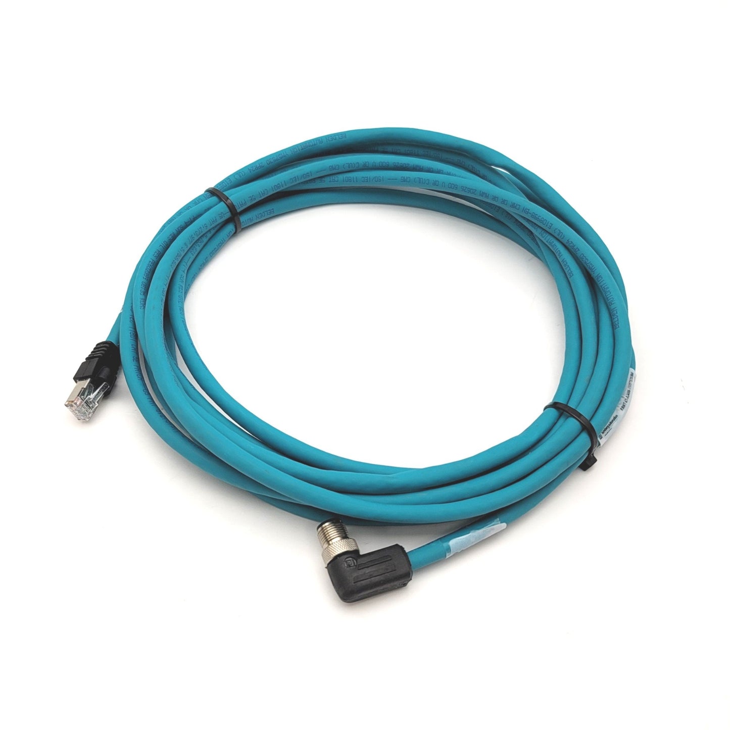 Used Lumberg RSWT 4D-RJ45S-YM57530/5M Ethernet/IP Comm Cable, RJ45 To 4-Pin M12, 5m