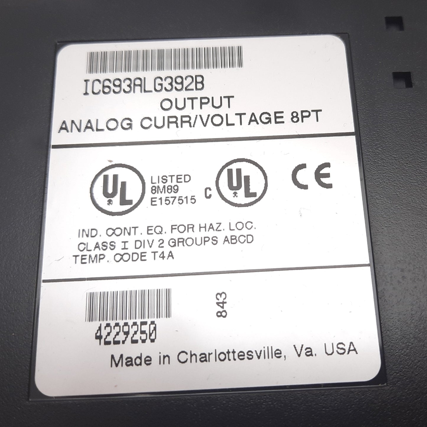 Used GE Fanuc IC693ALG392B Analog Output Module, Current/Voltage, 8Pt, 4-20mA 10VDC