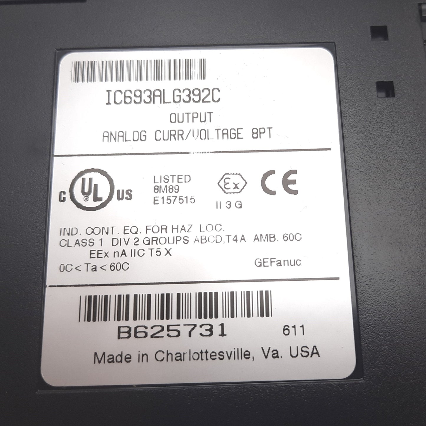 Used GE Fanuc IC693ALG392C High Density Analog Current/Voltage Output Module, 8-Point