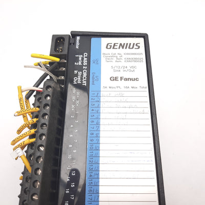 Used GE Fanuc IC660BBD025 Genius Discrete I/O Block, 5/12/24VDC, Sink In/Out 0.5A Max