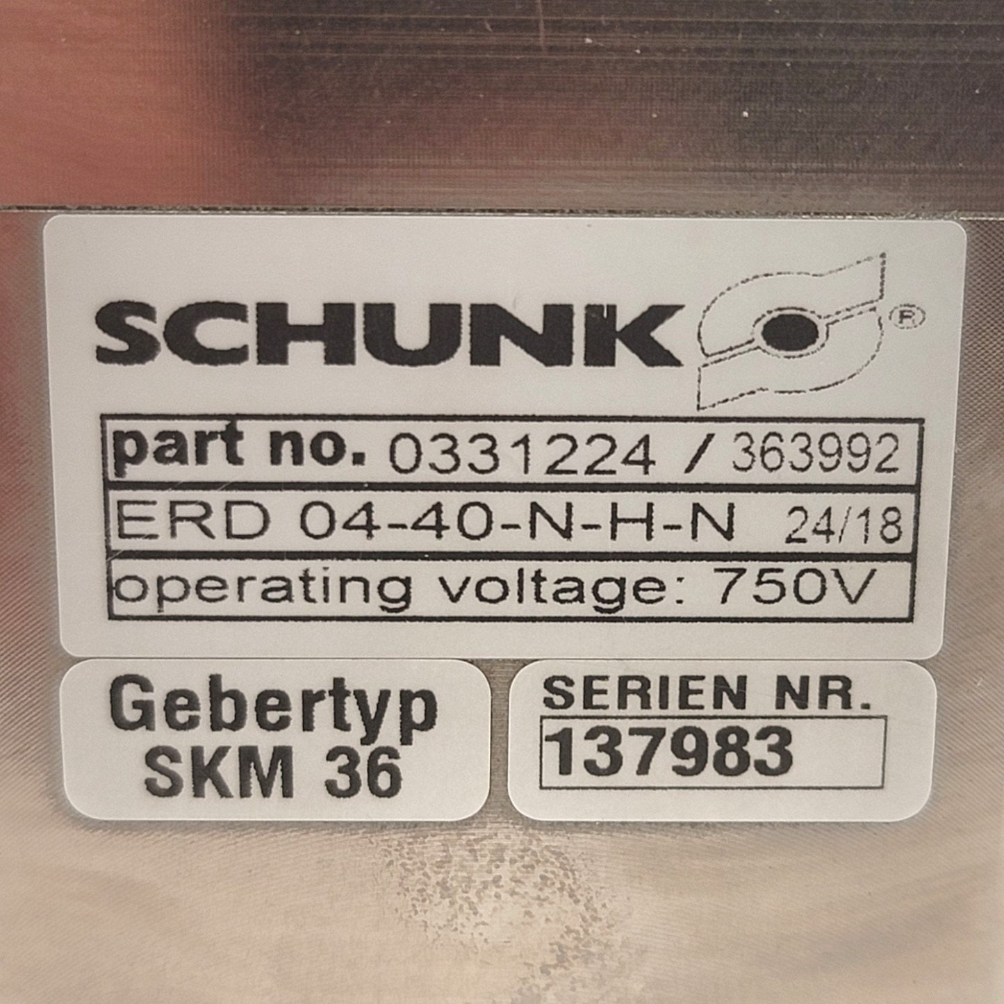 Used Schunk ERD 04-40-N-H-N Miniature Rotary Unit 530VAC 1.29A 3PH, 600RPM, 1.2Nm