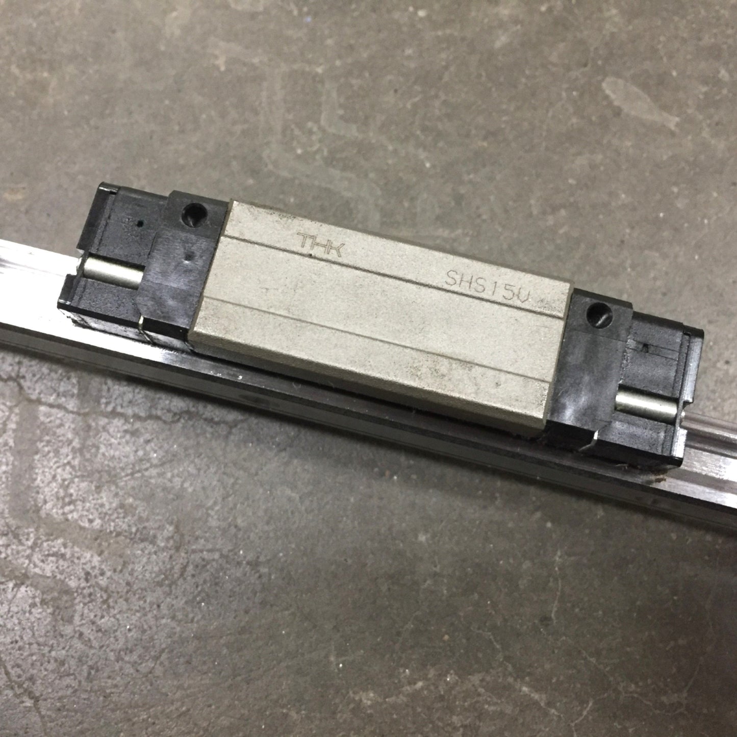 Used THK LM Caged Linear Guide Rail w/2x SHS15V Bearings, Rail: 1625mm x 15mm x 13mm