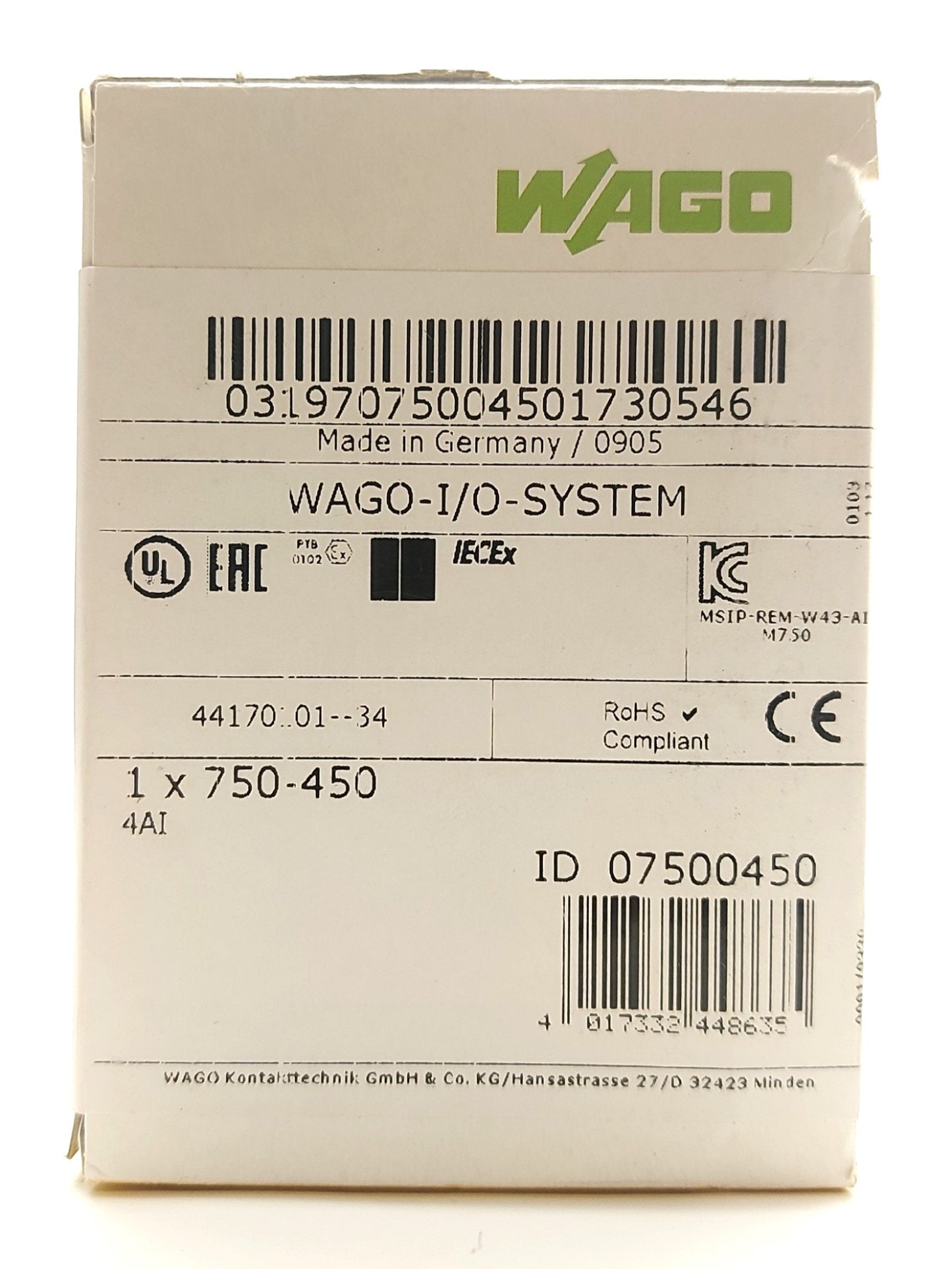 New Wago 750-450 Analog Input Module 4-Channel Resistance Measurement 2, 3 Or 4-Wire