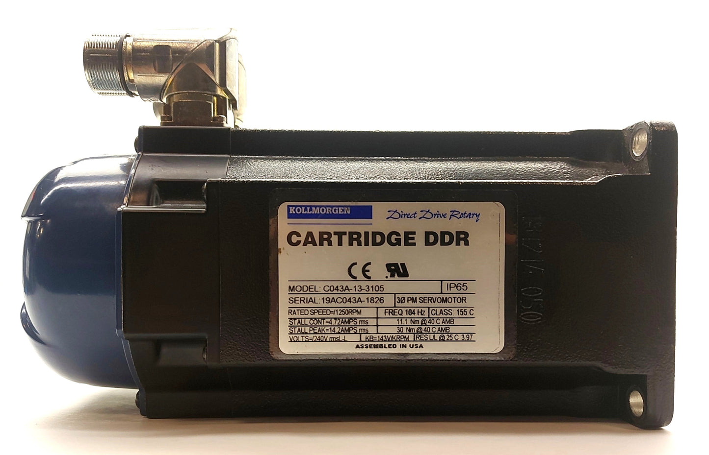 Used Kollmorgen C043A-13-3105 Cartridge DDR Servo Motor 8.2lb-ft 108mm Frame 240VAC