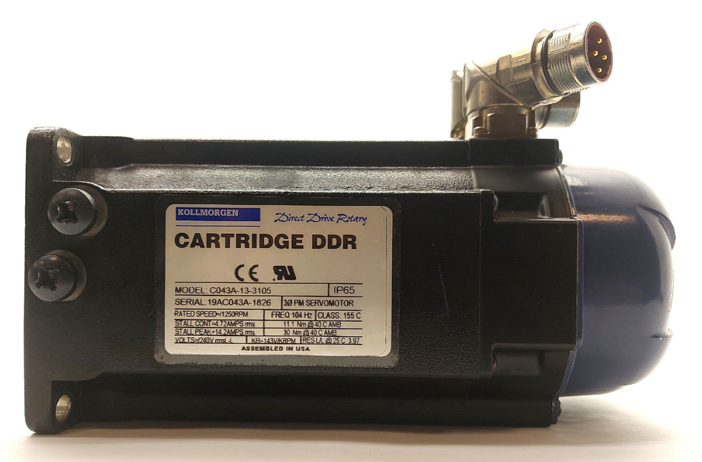 Used Kollmorgen C043A-13-3105 Cartridge DDR Servo Motor 8.2lb-ft 108mm Frame 240VAC