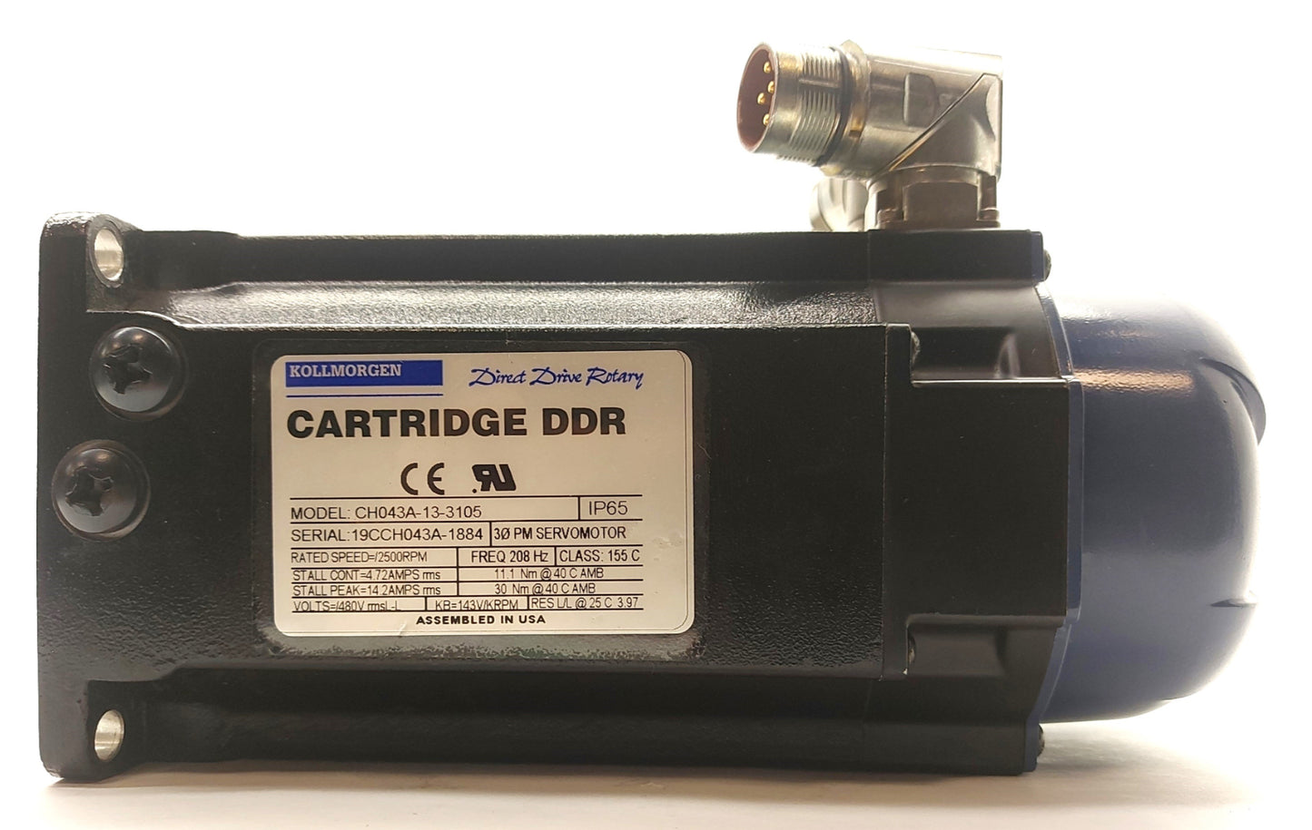 Used Kollmorgen CH043A-13-3105 Cartridge DDR Servo Motor 8.2lb-ft 108mm Frame 480VAC