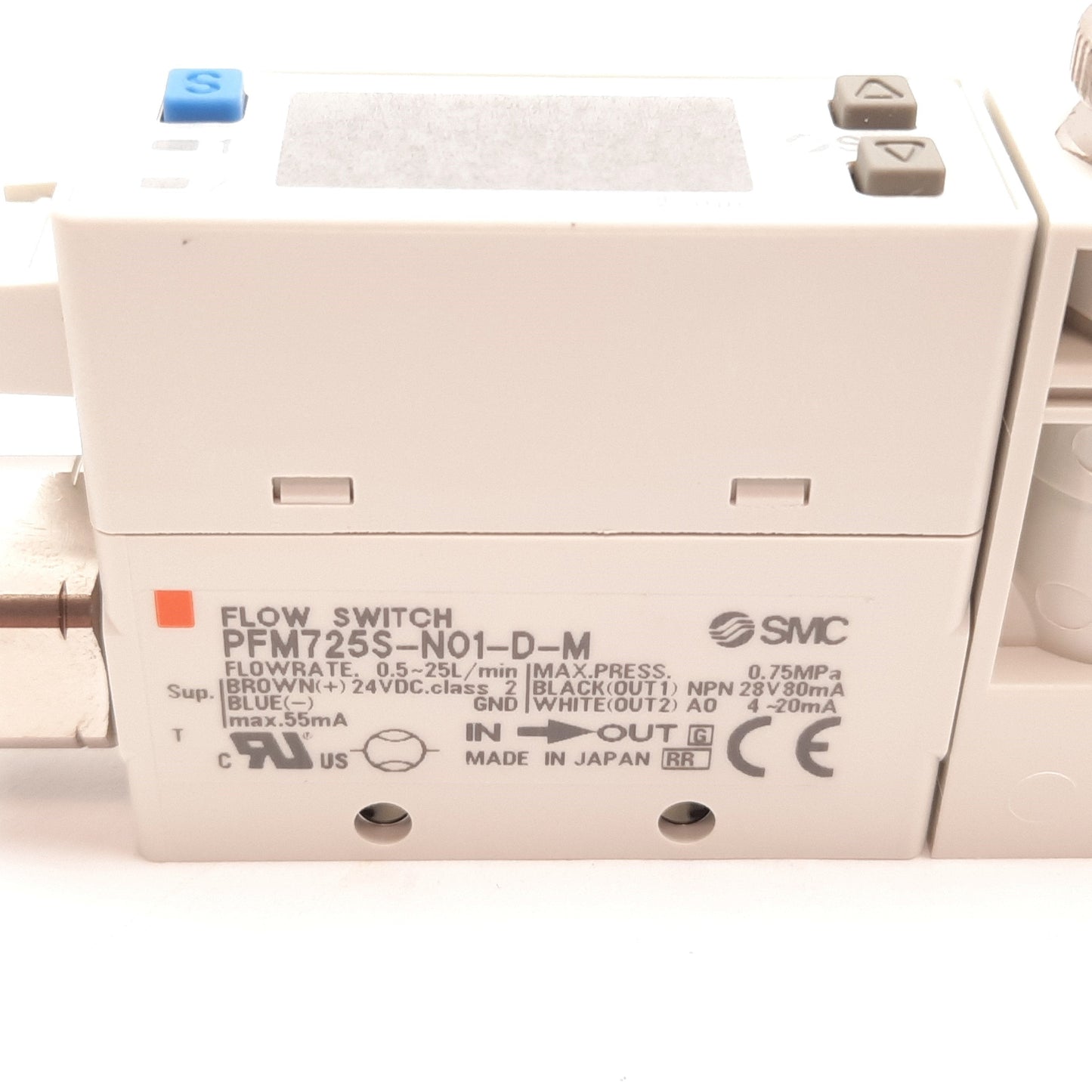 New SMC PFM725S-N01-D-M Digital Flow Switch, 0.5-25L/min, 24VDC, NPN, 1/8" NPT