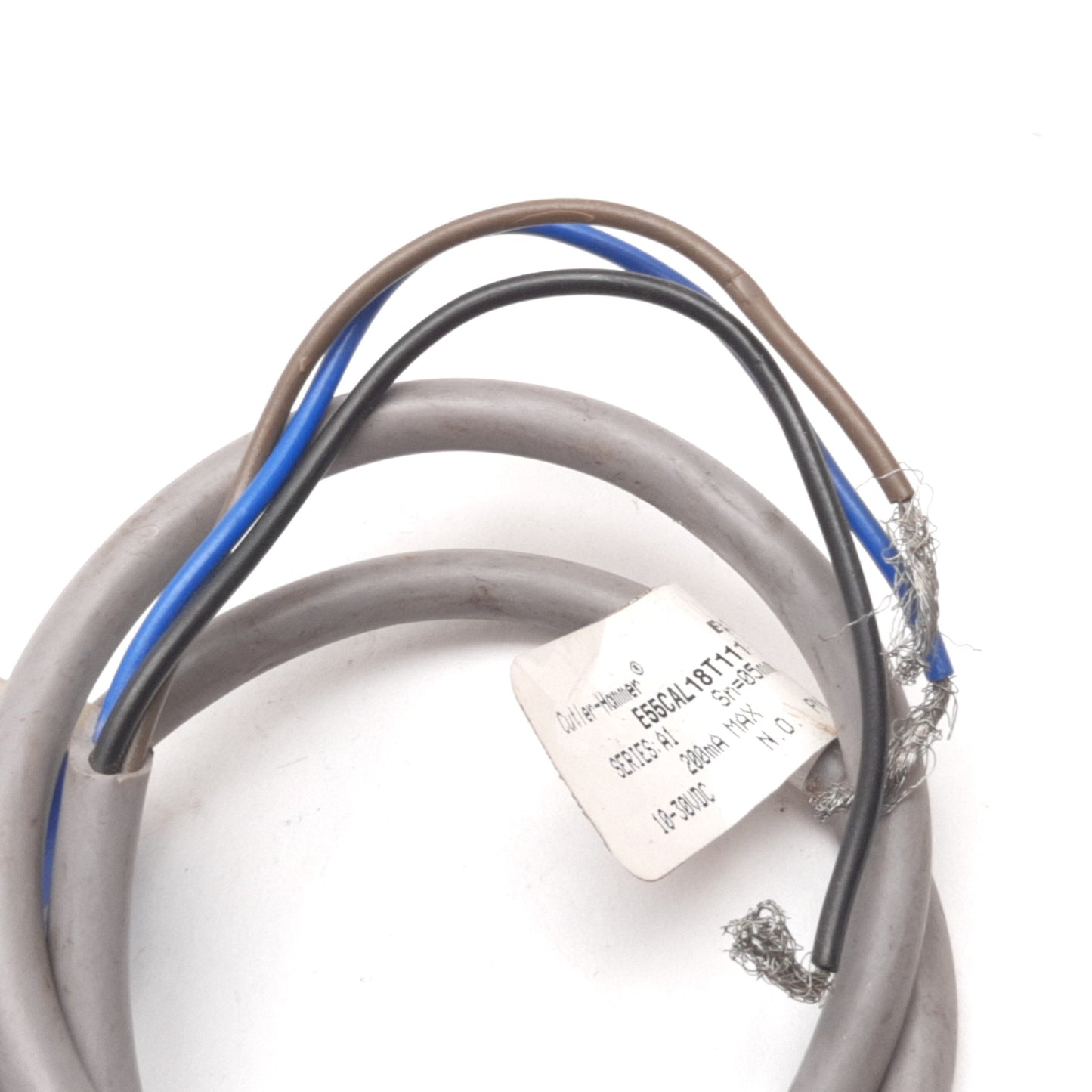 Used Eaton Cutler Hammer E55CAL18T111 Inductive Proximity Sensor, 5mm, 10-30VDC, PNP