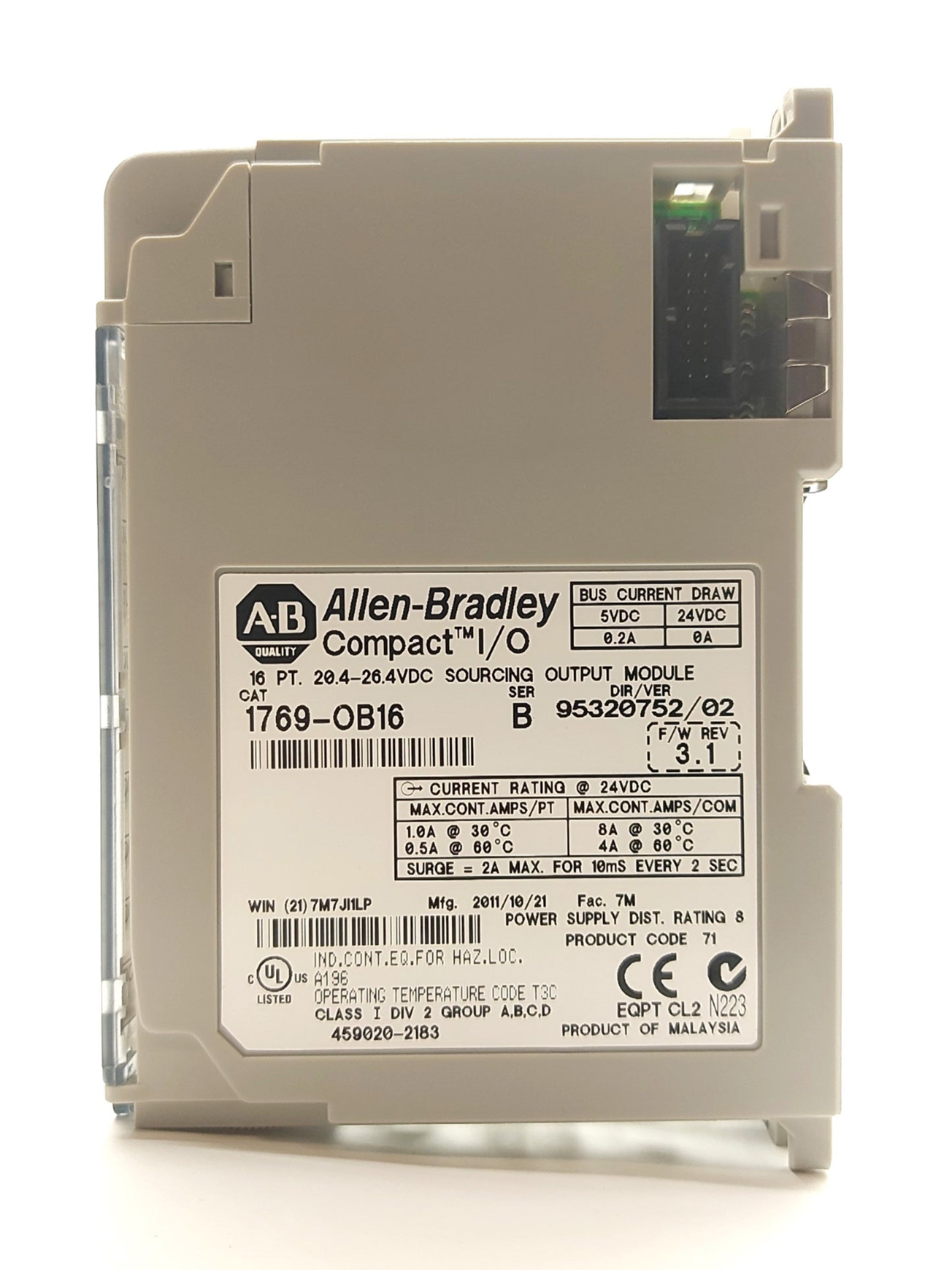 Used Allen Bradley 1769-OB16 Compact I/O PLC Output Module 16-Point 24VDC Sourcing