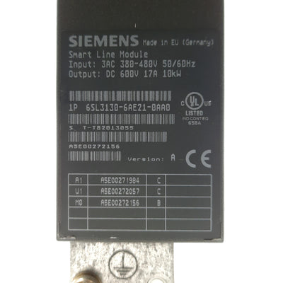 Used SIEMENS 6SL3130-6AE21-0AA0 SINAMICS Smart Line Module 600VDC 17A Out 440VAC In