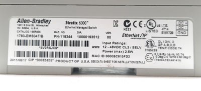 Used Allen Bradley 1783-EMS04T/B Stratix 6000 Managed Ethernet Switch 4-Port 10/100Mb