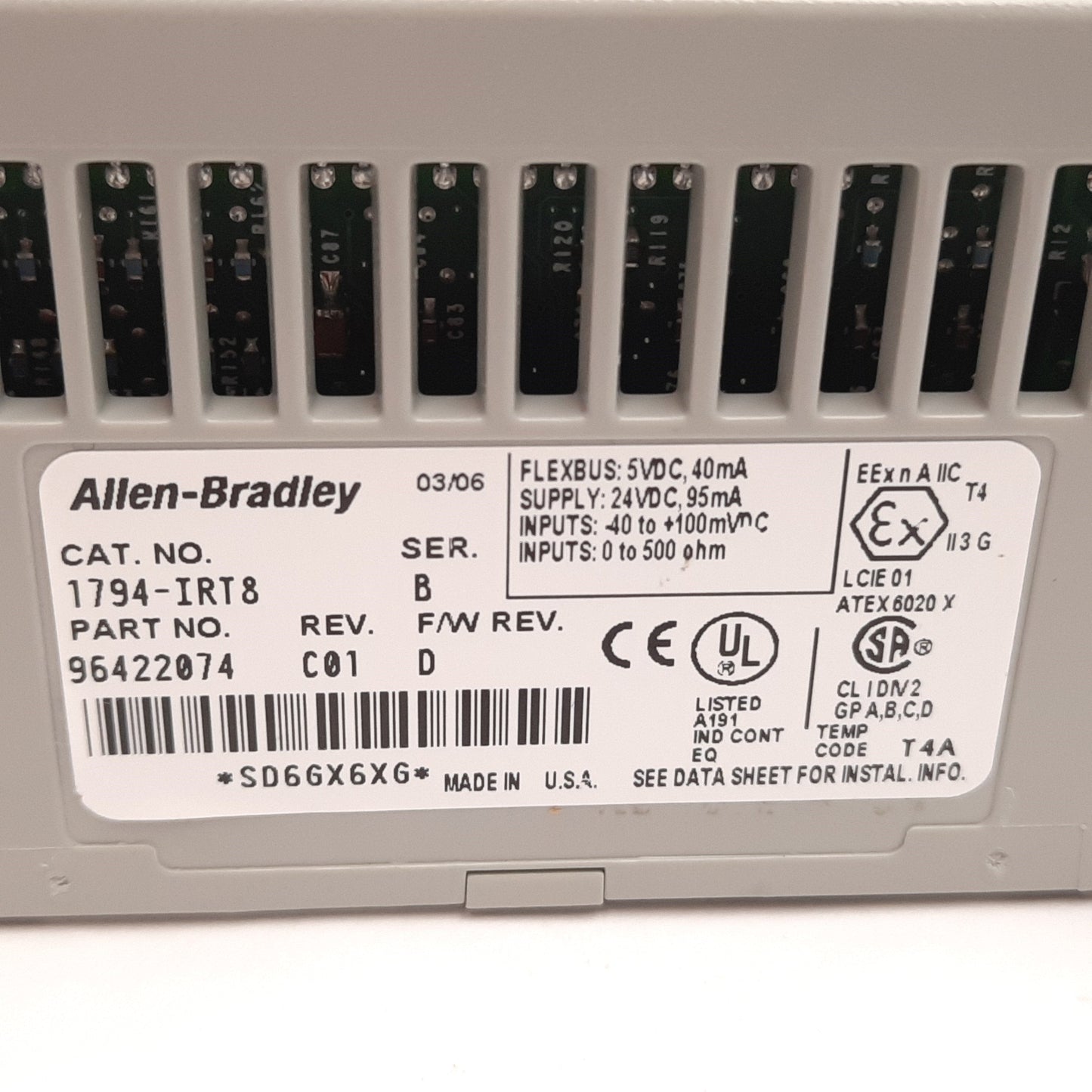 Used Allen Bradley 1794-IRT8 Thermocouple RTD Input Module 8-Channel, -40 to +100mVDC