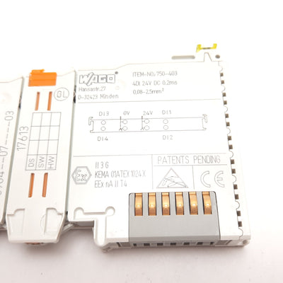 Used Wago 750-403 Digital Input Module, 4-Channel, Voltage Rating: 24VDC