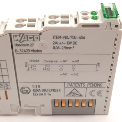 Used Wago 750-456 Analog Input Module, 2-Channel, Input: ±10VDC, Supply: 24VDC