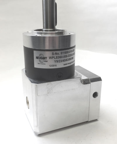 New – Open box Neugart WPLE060-005-SSSA3AD Right Angle Gearbox w/Adapter Plate, Ratio 5:1, 14mm