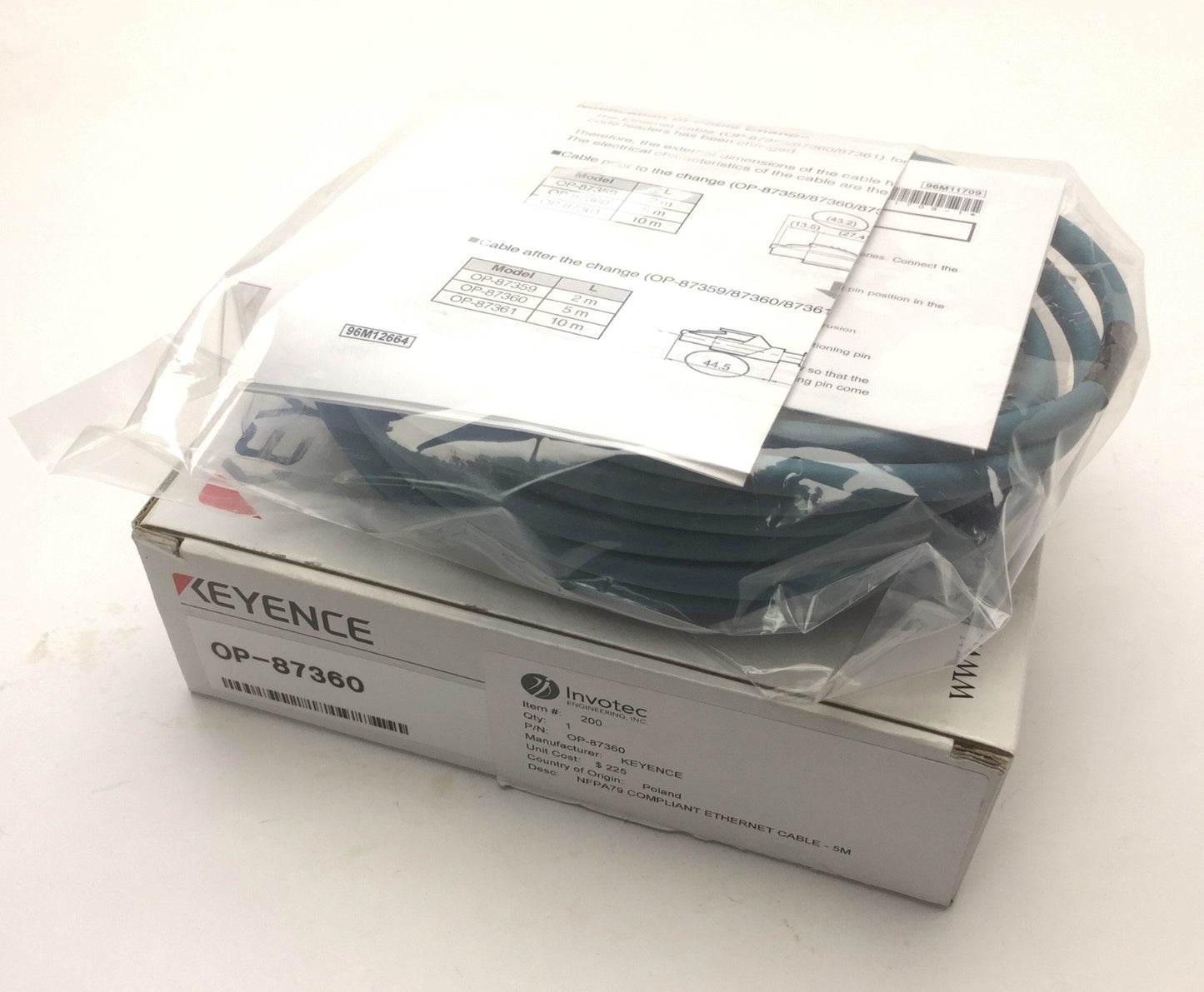 New Keyence OP-87360 Ethernet Cable NFPA79 Compatible, Length: 5m, 16.4'