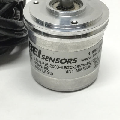 Used BEI L15M-F25-2000-ABZC-28V/V-SC120-S Incremental Optical Encoder 5-28VDC 1/4"